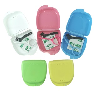 Kit de cuidado de dentaduras postizas, estuche de plástico con cepillo y limpiador para uso doméstico, juego de limpieza de dientes para adultos, blanco, rosa, azul, verde, amarillo - Product Image 5