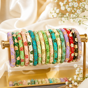 Wholesale Chinese Style Travel Gift Color Drop Spring Open <b>Bracelet</b> Peony Cloisonne Ladies Vintage Enamel Bangles for Gift Party - Product Image 2