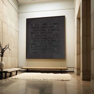 Art mural 3D carré noir Wabi Sabi, peinture abstraite sur toile, art mural contemporain peint à la main - Product Image 6