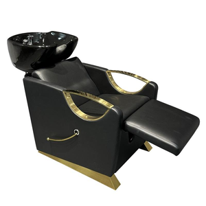 Luxury <b>Gold</b> <b>Frame</b> Shampoo Chair with Black Ceramic Bowl and PU Leather Backrest for Barbershop & Beauty Salon Hair Spa Equipment - Product Image 1