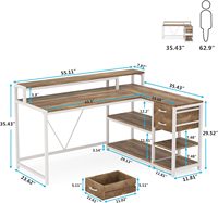 Bureau d'ordinateur en bois avec étagère, table de travail pour ordinateur portable, bureau d'étude long, bureau de travail