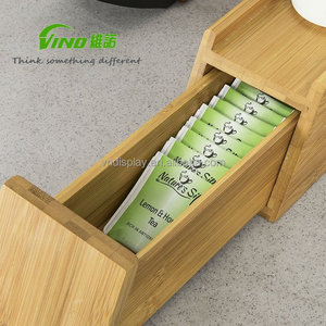 Organisateur de rangement double couche en bambou de style tiroir pour sachets de thé et présentoir à tasses - Distributeur de sachets de thé - Product Image 2