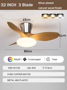 Ventilateur de plafond à profil bas de 32 pouces avec lumière, ventilateur à 3 pales, 6 vitesses, lumière LED à 3 couleurs, dimmable, pour chambre à coucher, petite pièce - Product Image 3