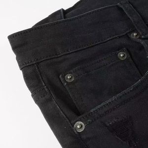 Pantalones de mezclilla negros desgastados de corte ajustado, peso medio, alta calidad, para hombre, estilo urbano, duraderos, lavados - Product Image 6