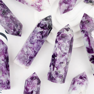 หอ lepidolite หินบำบัดพร้อมหินคริสตัลสีม่วงรูปหกเหลี่ยมสำหรับตกแต่งบ้าน - Product Image 1