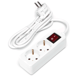 Regleta blanca de 2 tomas con interruptor, cable de 1,5 m, 3G, 1,0 mm; ideal para conectar varios dispositivos eléctricos. - Product Image 1