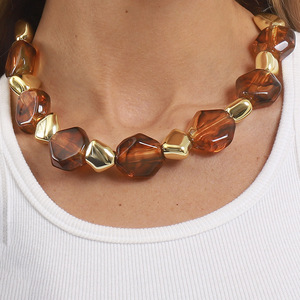 카이메이 <span class=keywords><strong>2026</strong></span> 패션 주얼리 뉴 레트로 트렌드 컬러 비즈 목걸이 럭셔리 하이엔드 레진 초커 골드 목걸이 여성용 - Product Image 2