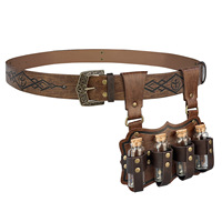 Ceinture porte-potions rétro en cuir PU style Viking nordique médiéval WJF55 pour quatre bouteilles, idéale pour cosplay et fêtes d'Halloween