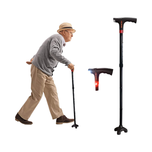 Canne pliable en alliage d'aluminium avec lumière LED intelligente réglable, radio FM, embout en caoutchouc, activités <span class=keywords><strong>de</strong></span> plein air, randonnée, USB - Product Image 1