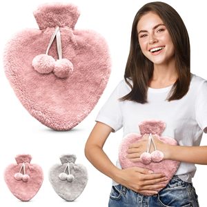 Sac de bouteille d'eau chaude en caoutchouc de couleur rose de qualité supérieure en forme de <span class=keywords><strong>coeur</strong></span> 1L avec couvercle moelleux <span class=keywords><strong>bouillotte</strong></span> - Product Image 1