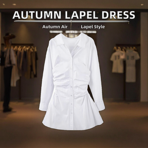 เดรสเชิ้ตผู้หญิงแขนยาวทรงเอ สไตล์เรียบหรู ระบายอากาศได้ดี ผ้าไม่ทอ คอปก ดีไซน์ใหม่สำหรับฤดูใบไม้ร่วง ขายส่งราคาโรงงาน - Product Image 2