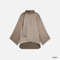 Ensemble coordonné 2 pièces pour femme musulmane : Blouse à col montant et manches évasées, jupe longue à taille élastique, en satin, style modeste et décontracté, avec nœud papillon au dos