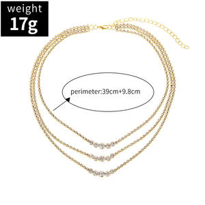 מכירה חמה שרשרת שרשרת גליליות טרנדית שרשרת גליליות טרנדית 3 שכבות קריסטל סגסוגת אבץ זירקון - Product Image 2