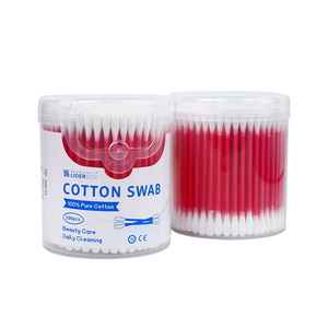 200 unidades/caja de bastoncillos de algodón de doble punta redonda con palo de papel rojo y caja redonda, para uso profesional en clínicas y hospitales, para el apósito de heridas. - Product Image 5