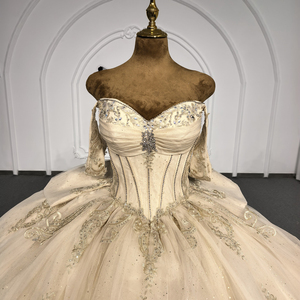 Robe de Quinceañera de luxe Lsdz008-Pz couleur or champagne, avec corset cœur, appliques en dentelle, tulle scintillant, robe de bal couleur bonbon pour fête - Product Image 3