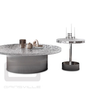 Gainsville Furniture table basse ronde en acrylique avec design en cristal et vagues, style moderne et clair