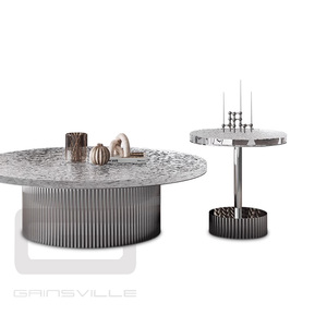 Gainsville Furniture <span class=keywords><strong>table</strong></span> basse ronde en acrylique avec <span class=keywords><strong>design</strong></span> en cristal et vagues, style moderne et clair - Product Image 2
