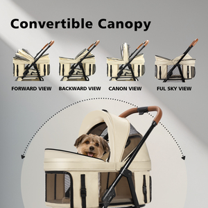 <span class=keywords><strong>Carrito</strong></span> Plegable y Portátil de 4 Ruedas Ecológico de Hierro y Lino/Oxford para Mascotas, Cochecito Plegable para Perros y Gatos - Product Image 4
