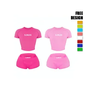 HLN 2024 Conjunto de camisas de verão para mulheres com logotipo bordado personalizado, shorts, roupa de salão, conjunto de 2 peças, shorts para mulheres