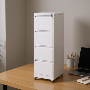 Armoire de classement en métal blanc à 4 tiroirs verrouillables, robuste, mobile, verticale, pour bureau à domicile, usage commercial - Product Image 2