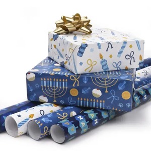 Custom Hanukkah Menorah Gift <b>Wrap</b> Craft <b>Paper</b> <b>Roll</b> Blue White Double Sided Coated Recyclable Art <b>Paper</b> 100GSM Eco-Friendly - Product Image 5