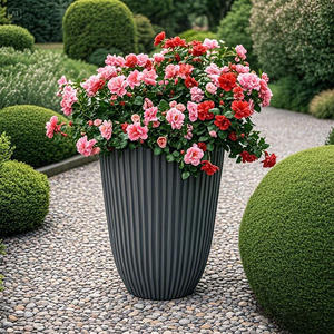 Macetas de plástico ligeras de primera calidad Elegante maceta decorativa moldeada por compresión con acabado vertical negro para jardín doméstico - Product Image 6