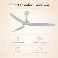 Ventilateur de plafond de 44 pouces avec kit d'éclairage LED, moteur DC, 3 pales blanches, télécommande WiFi pour salon et chambre à coucher