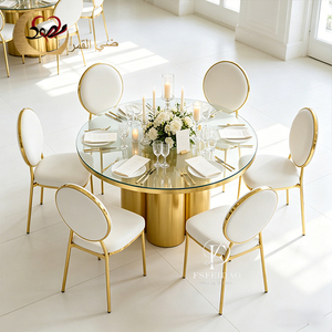 Table et chaises de salle à manger rondes en acier inoxydable doré, modernes, romantiques et élégantes, avec plateau en MDF, pour la maison, l'hôtel et l'extérieur, adaptées à la cuisine - Product Image 5