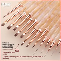 Stylo à ongles liquide en acrylique à long manche, double embout professionnel, à tête plate large, pour nail art UV, pour la peinture de chrysanthèmes et le dessin de lignes