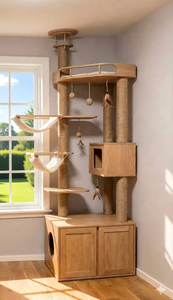 Arbre à chat classique en bois et lin, robuste, avec système anti-basculement pour les grands chats - Product Image 5