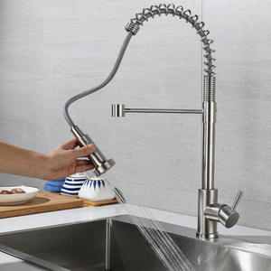 304 SS Brass Single Lever Spring Kitchen Sink Faucet <b>Brushed</b> Nickel-colored Two-function Kitchen Spring American-style Faucet - Product Image 3