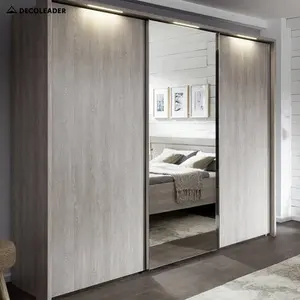 आधुनिक बेडरूम लकड़ी की अलमारी 1 दर्पण 3 अपार्टमेंट के लिए स्लाइडिंग दरवाजा अलमारी