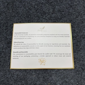 Carte d'instructions pour bougies personnalisée, imprimée sur papier crème, avec bordure dorée fine et luxueuse - Product Image 1