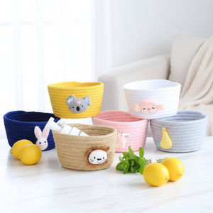 Panier de rangement en corde de coton pour <span class=keywords><strong>la</strong></span> décoration de <span class=keywords><strong>la</strong></span> maison, panier de tri pour le hall d'entrée, panier tissé à l'effigie d'animaux, panier de bureau <span class=keywords><strong>fait</strong></span> main, organisateur d'objets <span class=keywords><strong>divers</strong></span> - Product Image 1