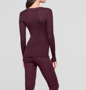 Custom Logo <strong>Design</strong> Women Slim Fit Lace V-neck Wool and Silk Long Sleeves <strong>Shirt</strong> with <strong>Leavers</strong> Lace - Product Image 2