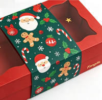 Boîte de Noël mignonne avec couvercle et base, fenêtre transparente, ceinture de Père Noël verte, en carton pour emballer des bonbons, des biscuits et des cadeaux de Noël