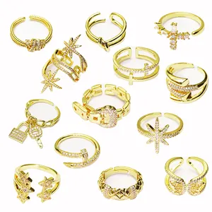 Rings clear zirconJewelri female jewelry accessories 18K gold plated Leaf Twisted ring Dainty zircon Rings