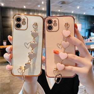 Funda de teléfono con correa para <span class=keywords><strong>IPhone</strong></span> 12 y <span class=keywords><strong>11</strong></span>, Correa galvanizada chapada en oro - Product Image 5