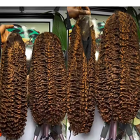 Perruque Highlight Pixie Bouclée Birmane en Cheveux Naturels Bruts HD, Perruque Lace Front Pré-Pluckée en Cheveux Humains, Couleur Piano Mixte, 100% Cheveux Humains Vierges