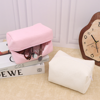 Sac de toilette en coton doux à motif gaufré, livraison en 2 jours, organiseur de maquillage portable avec fermeture éclair, trousse de toilette de voyage pour femmes