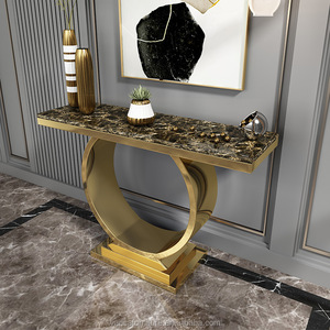 Rond doré <span class=keywords><strong>et</strong></span> Argent cadre mural décoratif marbre <span class=keywords><strong>console</strong></span> ensemble de table - Product Image 1