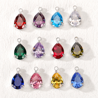 Collier pendentif délicat pour la création de bijoux, en acier inoxydable, avec pierre de naissance en forme de goutte d'eau, zircon et breloques pierres de naissance