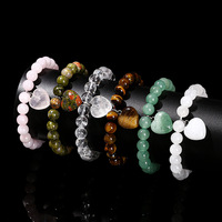 Pulsera de Piedras de Cuarzo Rosa y Ojo de Tigre de 8mm al por Mayor con Colgante de Corazón de Cristal para Niñas