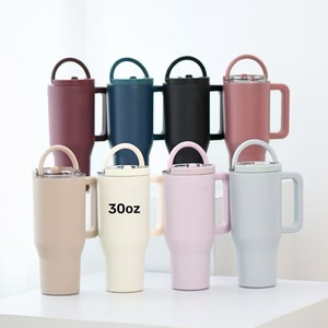 Tasse de voyage isolée étanche 30oz gobelet à café en paille à rabat en acier inoxydable avec poignée - Product Image 1