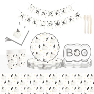 DAMAI Halloween Party Supplies Halloween Paper Plates Cups Napkins Party Disposable Tableware Set Birthday Favor for 8 Guests - Product Image 1