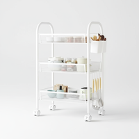 Carrito de Almacenamiento de Cocina Metálico Moderno de 3 Niveles, Carrito Multiusos con Cesta de Malla, Asa y Ruedas, Carrito para Islas de Cocina
