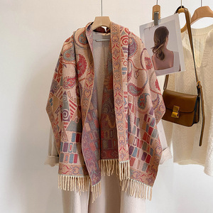 Bufanda tradicional gruesa hilada con núcleo para <span class=keywords><strong>mujer</strong></span> de otoño e invierno, chal de viaje con borlas de estilo étnico, Cachemira cálida con estilo único - Product Image 2