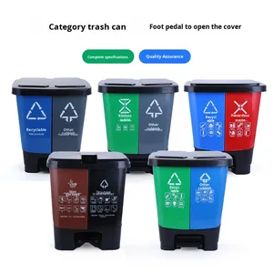 Poubelle à pédale à double compartiment en plastique avec couvercle, éco-responsable, pour le recyclage, le bureau, l'école, le parc, les espaces publics, personnalisable - Product Image 2
