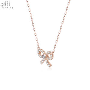 Collier pendentif en or massif 18 carats avec diamant naturel, forme nœud mignon, le plus populaire, pour femme, romantique, empilable, à porter sur la clavicule - Product Image 5