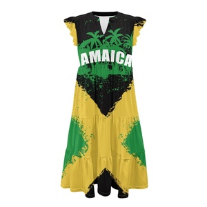 knee length dresses for ladies Jamaica Flag Printed Women Summer Sleeveless Long Dress Reggae Style E   Mega Mart Center